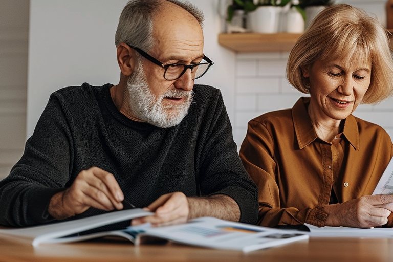 A couple reviewing their retirement savings
